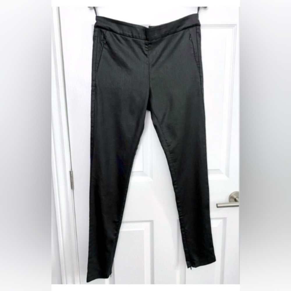 French Connection Black Skinny Coated Pants w/ Back Zipper (Leather Effect)